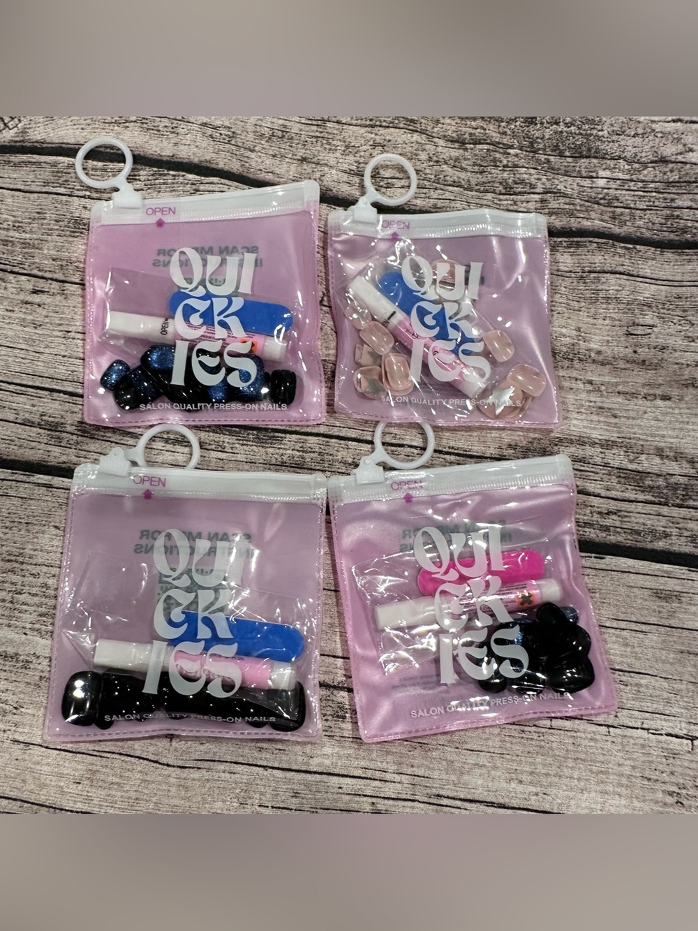 Lot of 4 NWT Quickies Press On Nails, 2 Blue, Black, Stars; Squoval